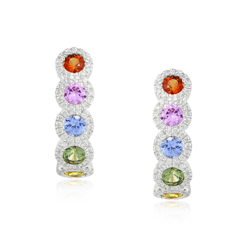 Cercei Aur 18k Diamante, Safire Multicolore DERUVO