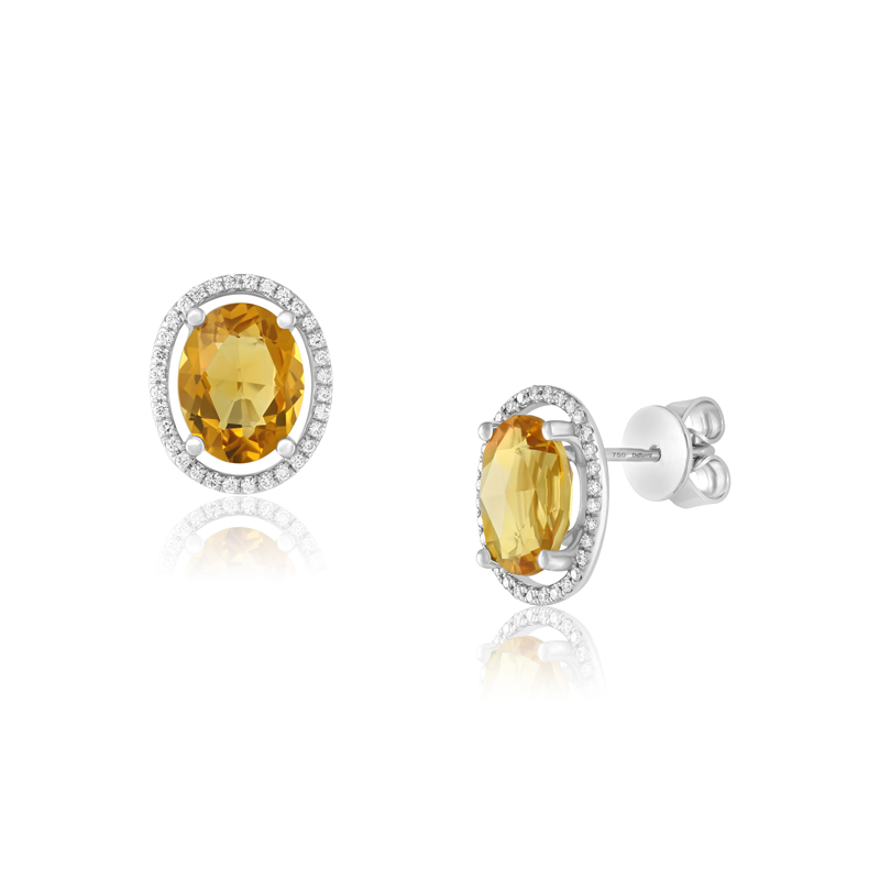 Cercei Aur 18k Diamante, Citrine DERUVO