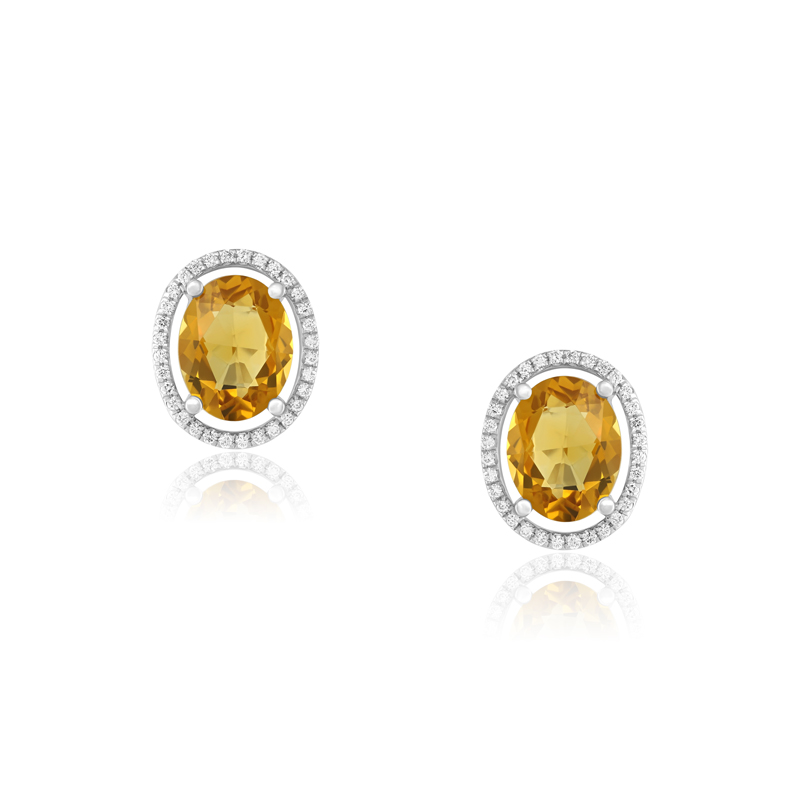 Cercei Aur 18k Diamante, Citrine DERUVO