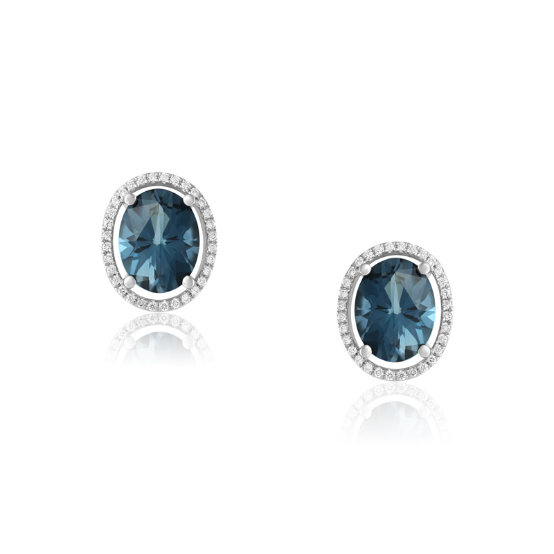 Cercei Aur 18k Diamante, London Blue Topaz DERUVO