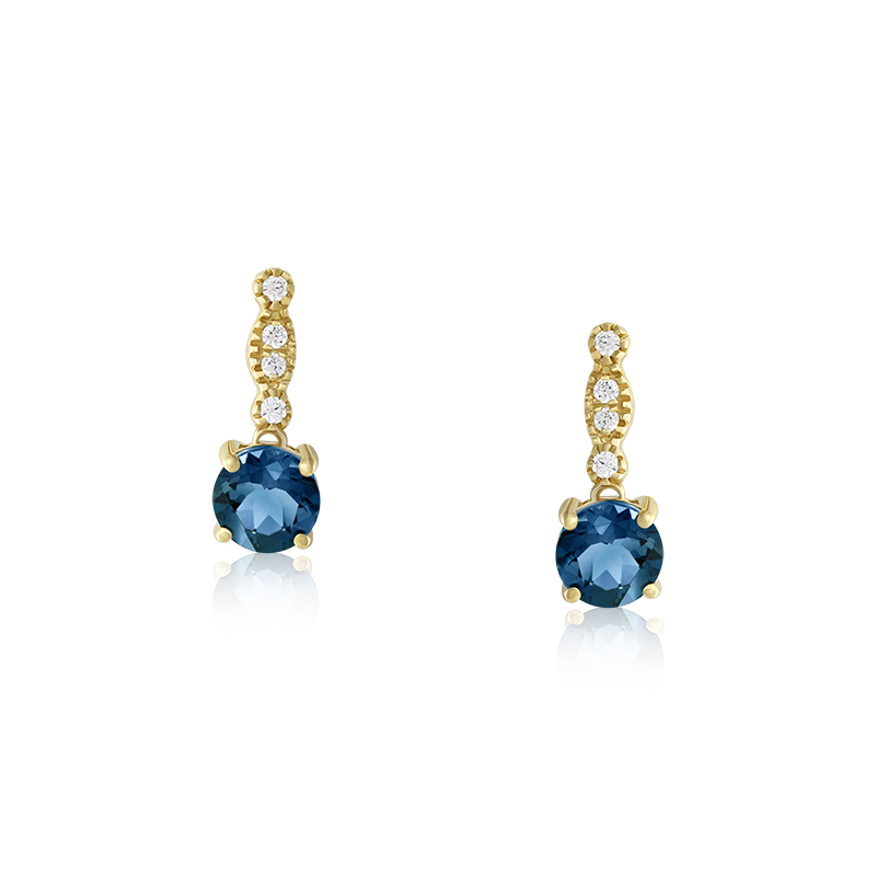 Cercei Aur 18k Diamante, London Blue Topaz DERUVO