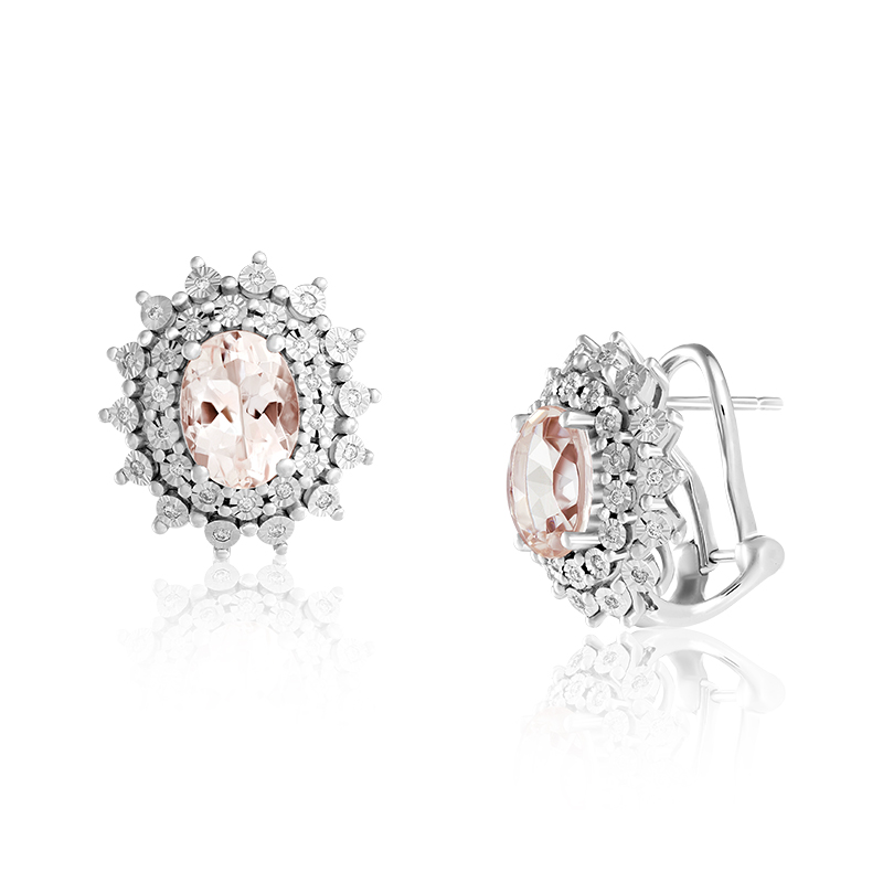 Cercei Aur 18k Diamante, Morganite DERUVO