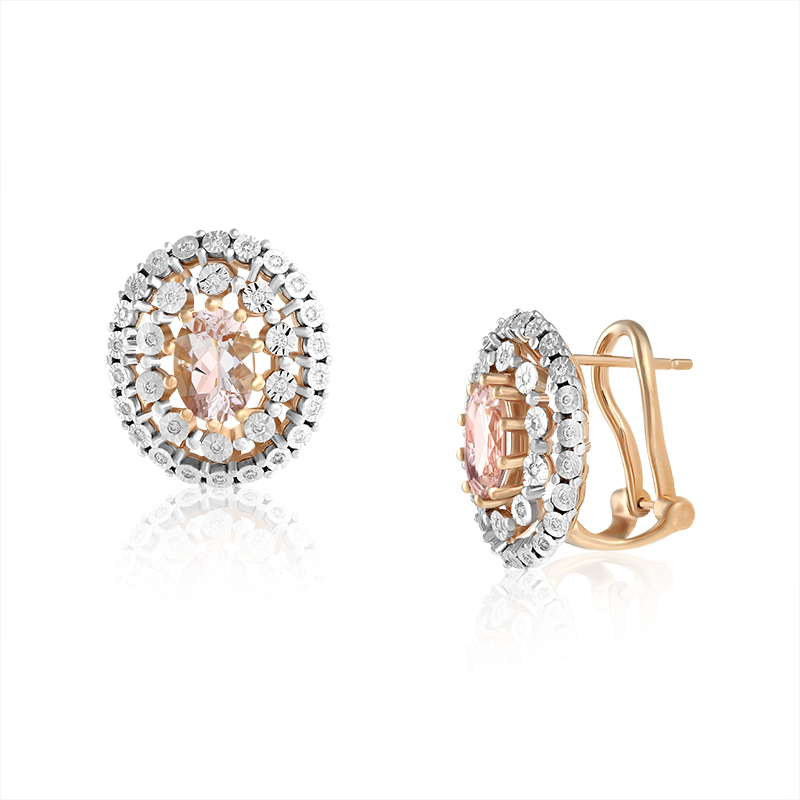 Cercei Aur 18k Diamante, Morganite DERUVO