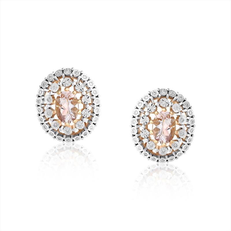 Cercei Aur 18k Diamante, Morganite DERUVO