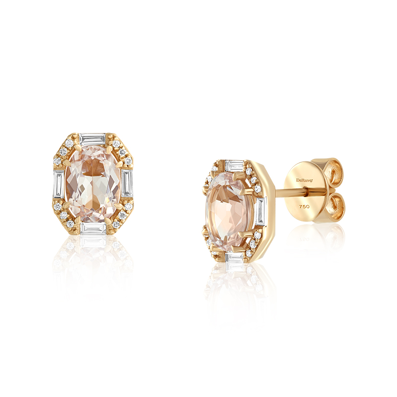 Cercei Aur 18k Diamante, Morganite DERUVO