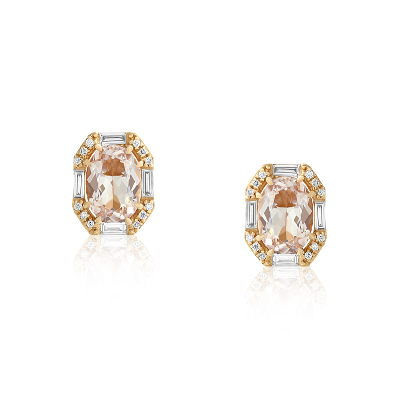 Cercei Aur 18k Diamante, Morganite DERUVO