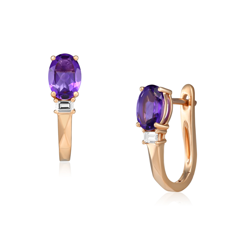 Cercei Aur 18k Diamante, Ametiste DERUVO 