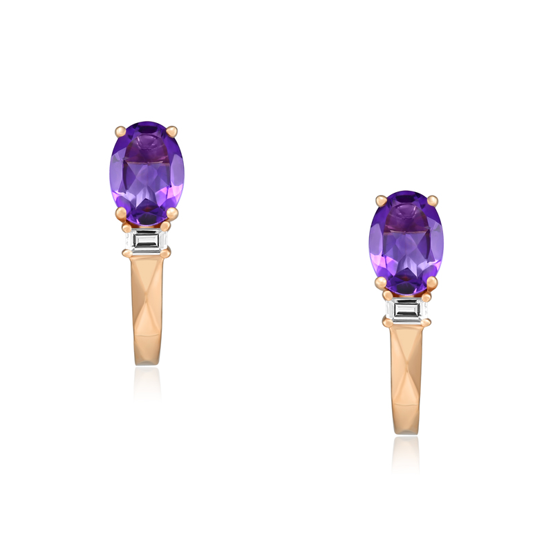 Cercei Aur 18k Diamante, Ametiste DERUVO 