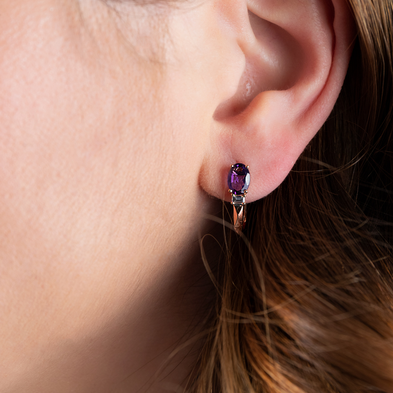 Cercei Aur 18k Diamante, Ametiste DERUVO 