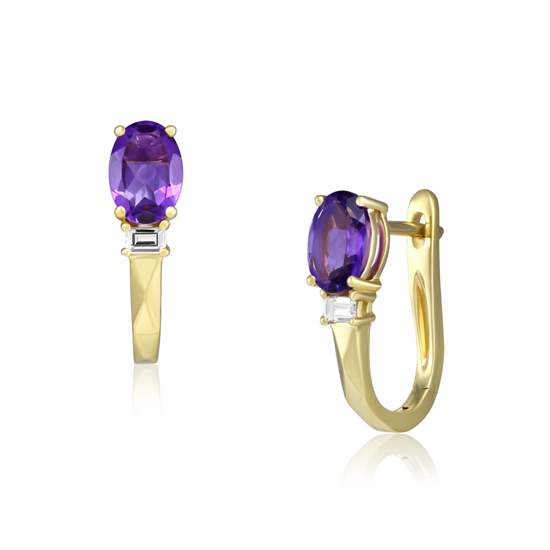 Cercei Aur 18k Diamante, Ametiste DERUVO 