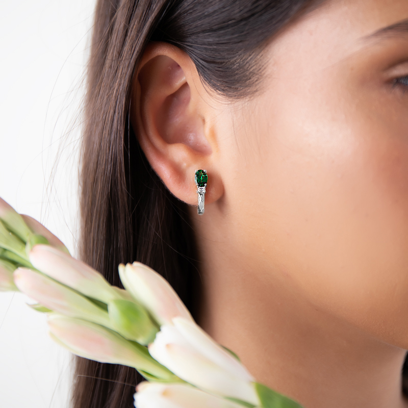 Cercei Aur 18k Diamante, Tsavorite DERUVO