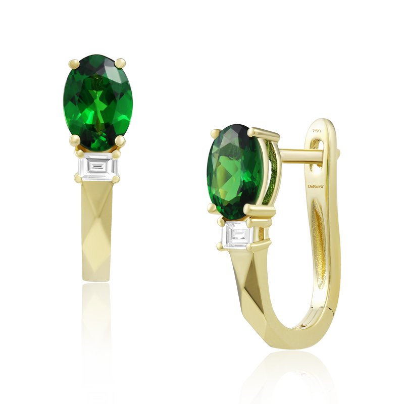 Cercei Aur 18k Diamante, Tsavorite DERUVO