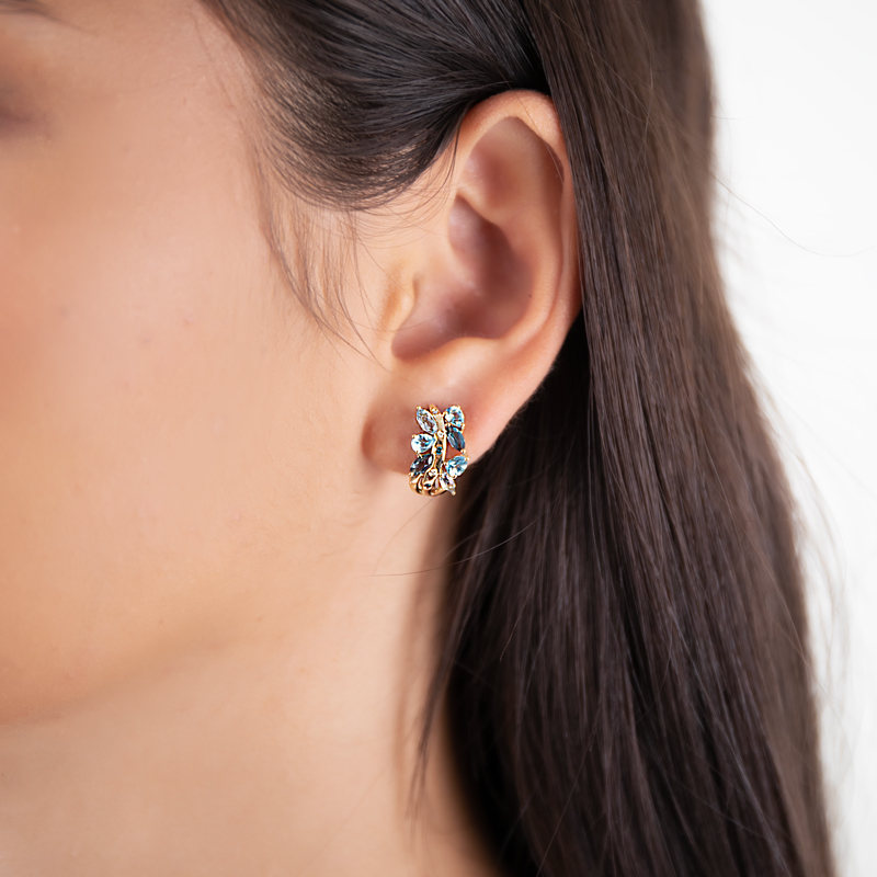 Cercei Aur 18k Diamante, Pietre Multicolore DERUVO