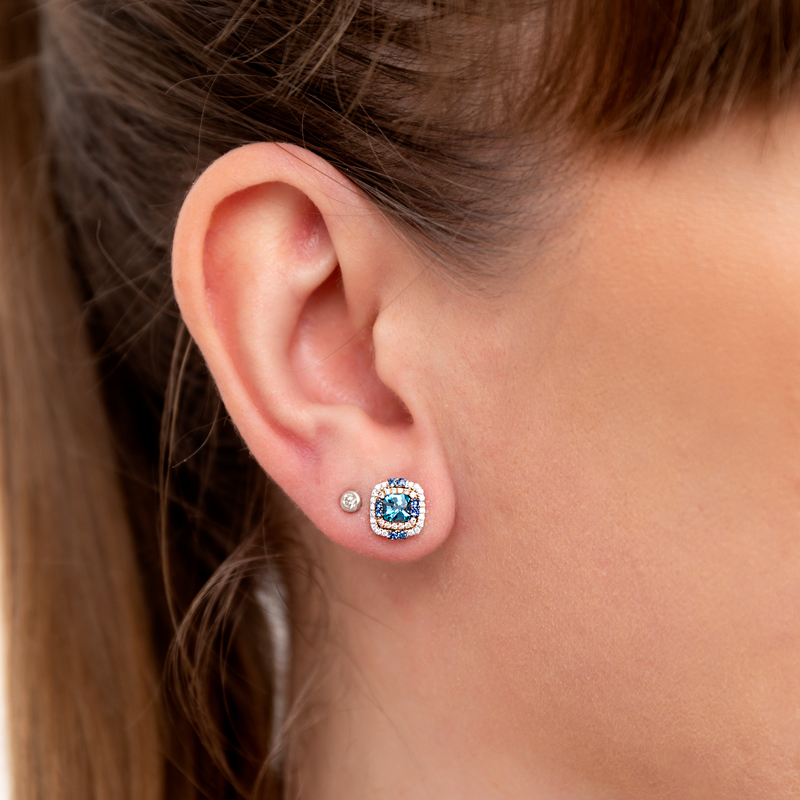 Cercei Aur 18k Diamante, Safire, London Blue Topaz DERUVO