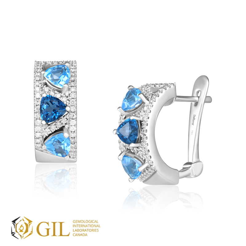 Cercei Aur 18k Diamante, Topaz si London Blue Topaz DERUVO