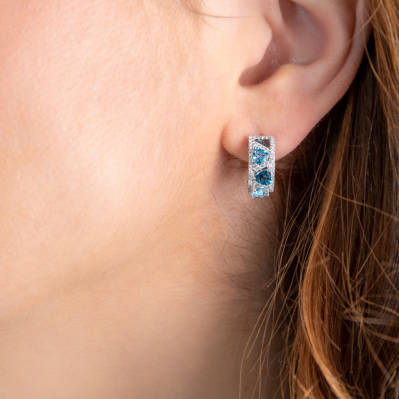 Cercei Aur 18k Diamante, Topaz si London Blue Topaz DERUVO