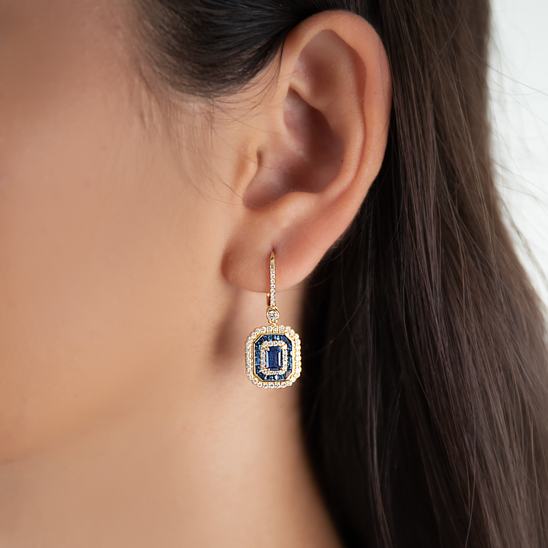 Cercei Aur 18k Diamante, Safire DERUVO