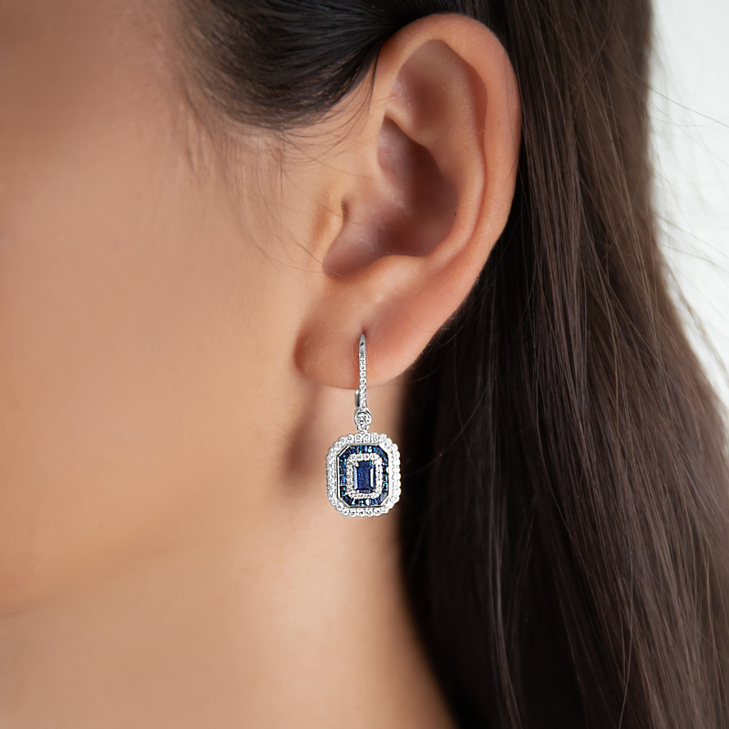Cercei Aur 18k Diamante, Safire DERUVO