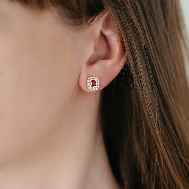 Cercei Aur 18k Diamante, Rubine DERUVO Cercei Aur 18k Diamante, Rubine DERUVO