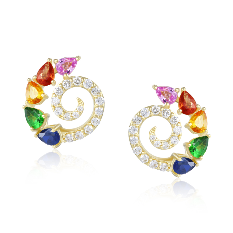 Cercei Aur 18k Diamante, Safire Multicolore DERUVO