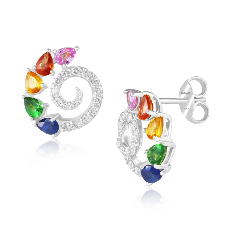 Cercei Aur 18k Diamante, Safire Multicolore DERUVO