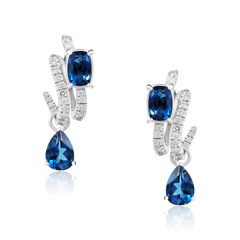 Cercei Aur 18k Diamante, London Blue Topaz DERUVO Cercei Aur 18k Diamante, London Blue Topaz DERUVO