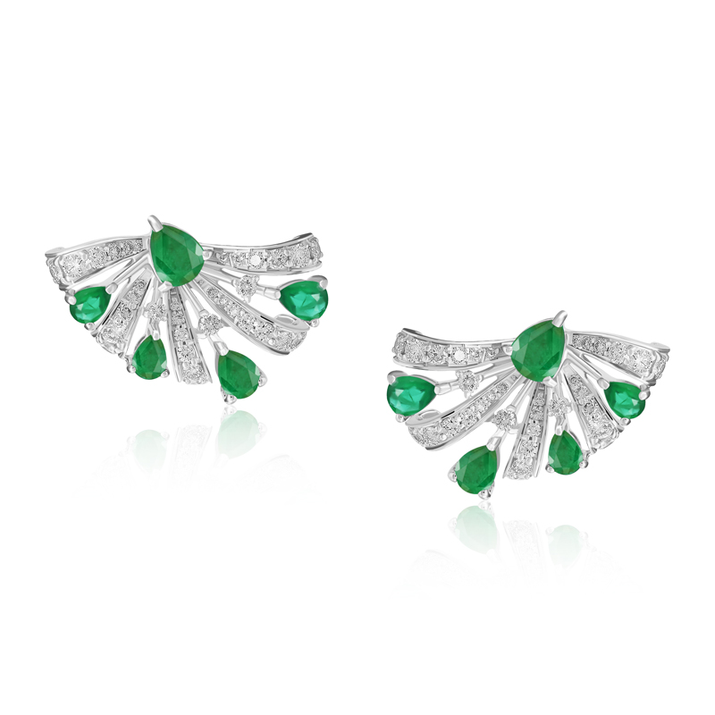 Cercei Aur 18k Diamante, Smaralde DERUVO