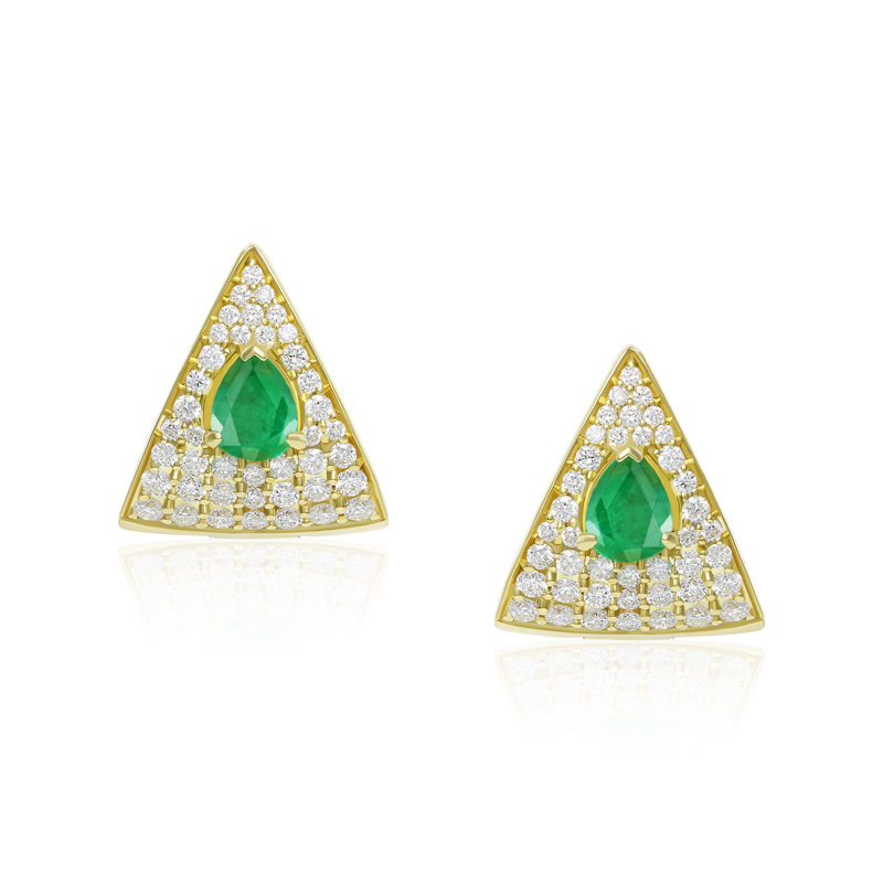 Cercei Aur 18k Diamante, Smaralde DERUVO