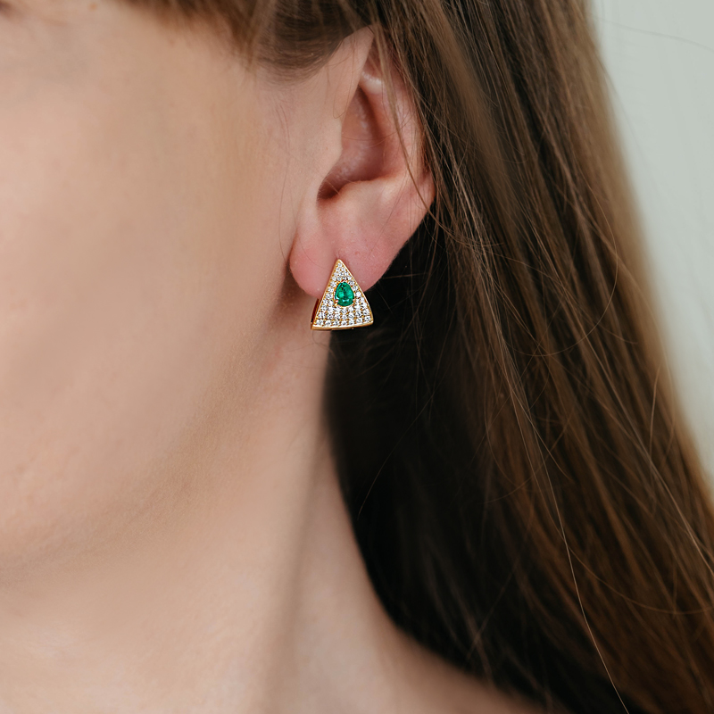 Cercei Aur 18k Diamante, Smaralde DERUVO