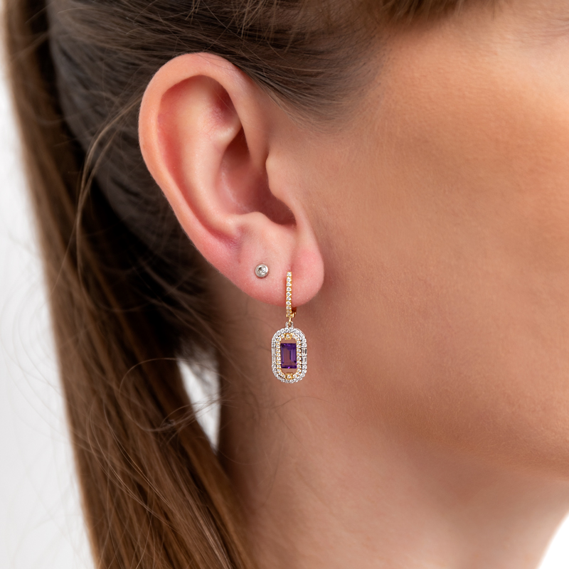 Cercei Aur 18k Diamante, Ametiste DERUVO