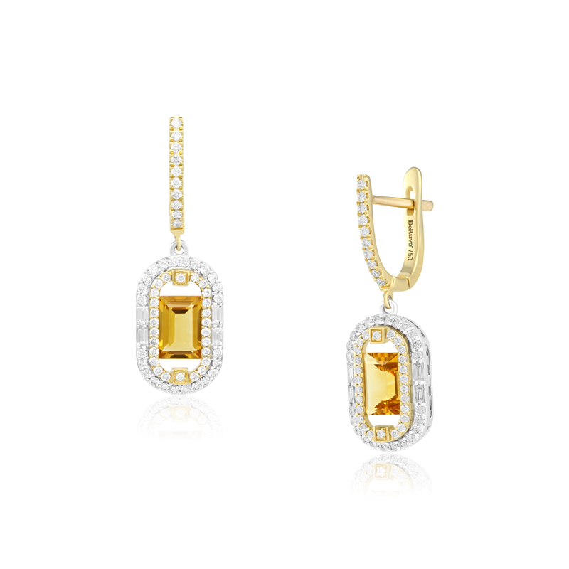 Cercei Aur 18k Diamante, Citrine DERUVO