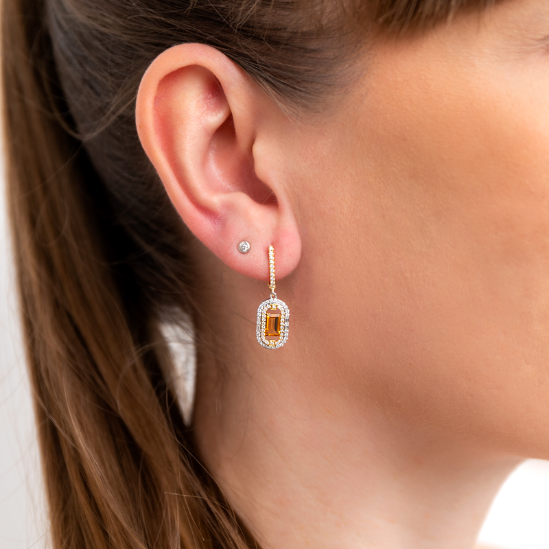 Cercei Aur 18k Diamante, Citrine DERUVO