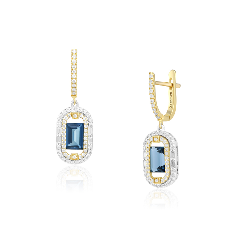 Cercei Aur 18k Diamante, London Blue Topaz DERUVO