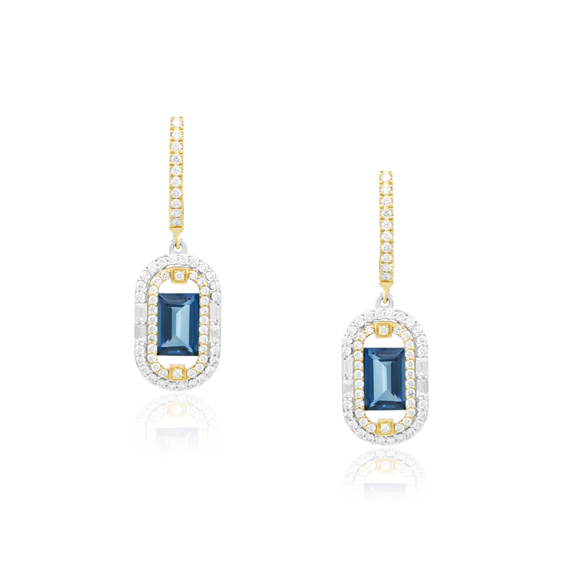Cercei Aur 18k Diamante, London Blue Topaz DERUVO
