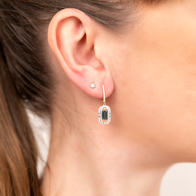 Cercei Aur 18k Diamante, London Blue Topaz DERUVO