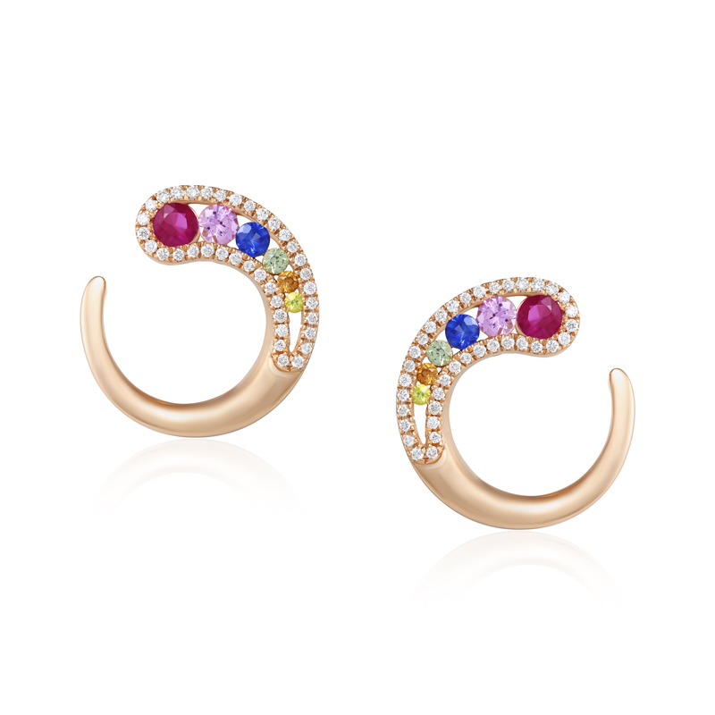 Cercei Aur 18k Diamante, Safire Multicolore, Rubine DERUVO