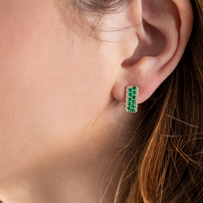 Cercei Aur 18k Diamante, Smaralde DERUVO