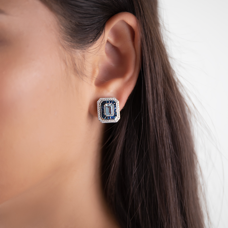 Cercei Aur 18k Diamante, Aquamarin,Safire DERUVO