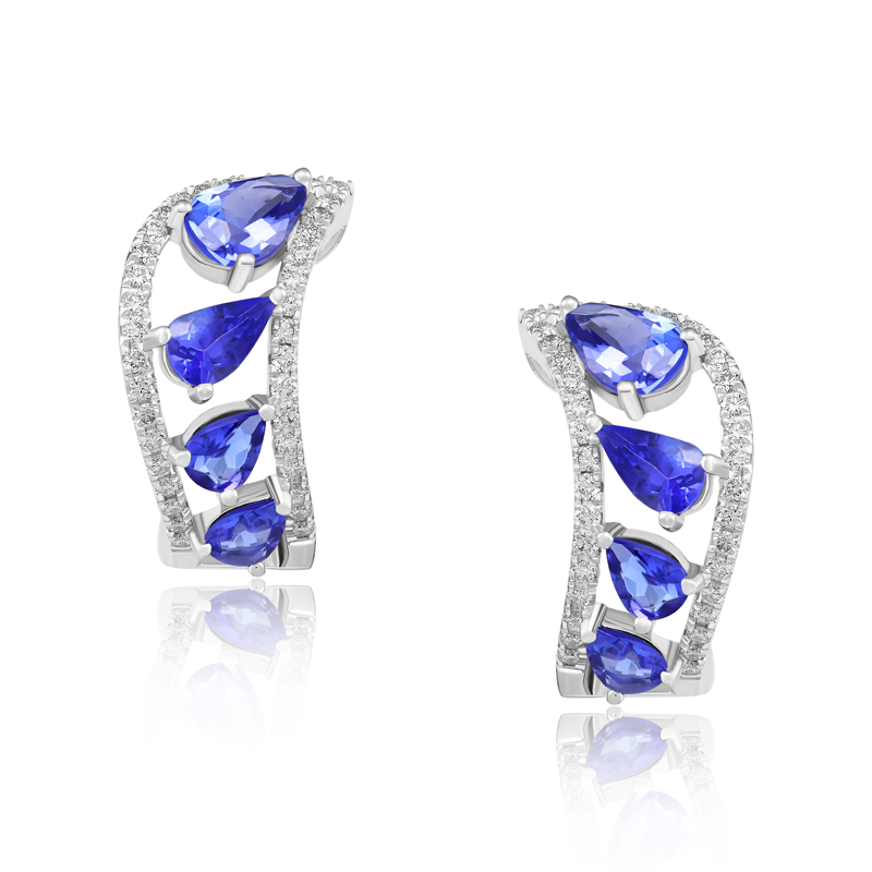 Cercei Aur 18k Diamante, Tanzanite DERUVO