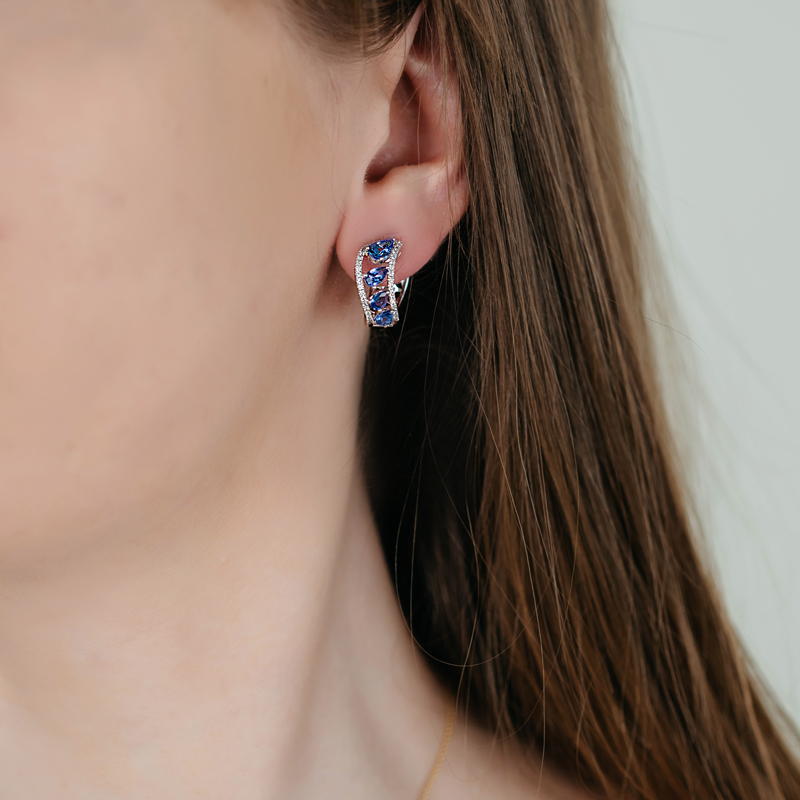 Cercei Aur 18k Diamante, Tanzanite DERUVO