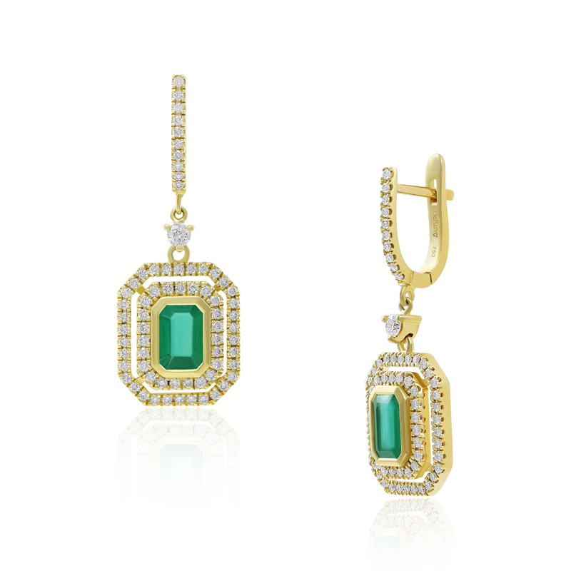 Cercei Aur 18k Diamante, Smaralde DERUVO