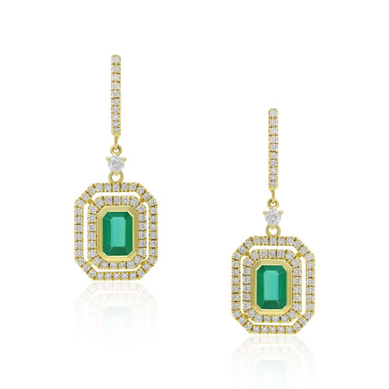 Cercei Aur 18k Diamante, Smaralde DERUVO