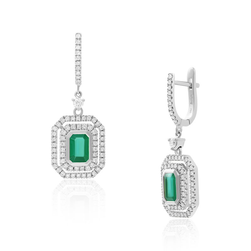 Cercei Aur 18k Diamante, Smaralde DERUVO
