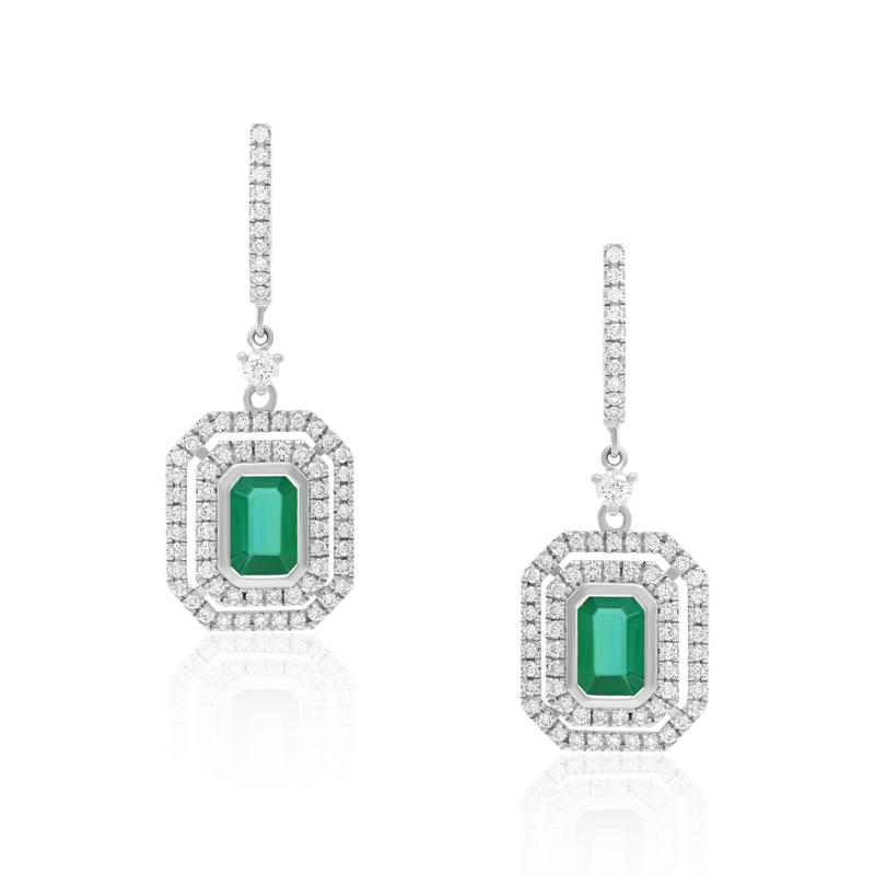 Cercei Aur 18k Diamante, Smaralde DERUVO