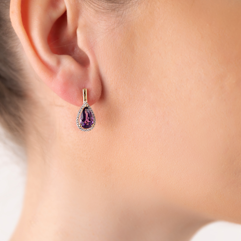 Cercei Aur 18k Diamante, Ametist DERUVO