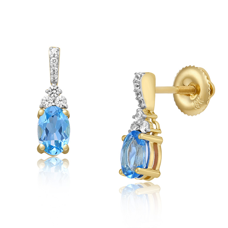 Cercei Aur 18k Topaz Albastru, Safire Albe DERUVO Cercei Aur 18k Topaz Albastru, Safire Albe DERUVO