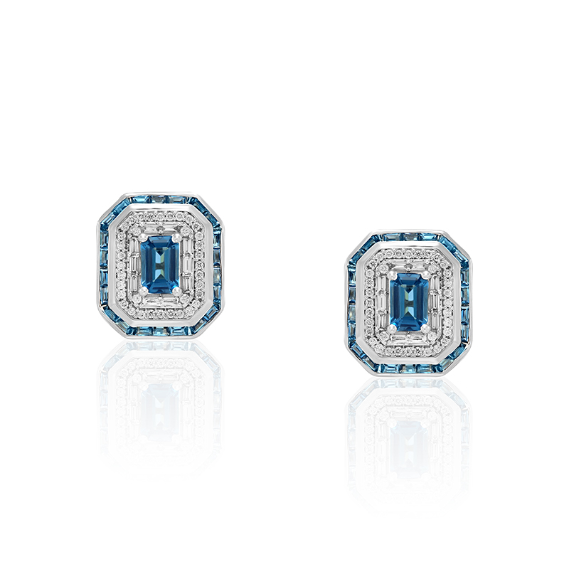 Cercei Aur 18k London Blue Topaz, Diamante DERUVO
