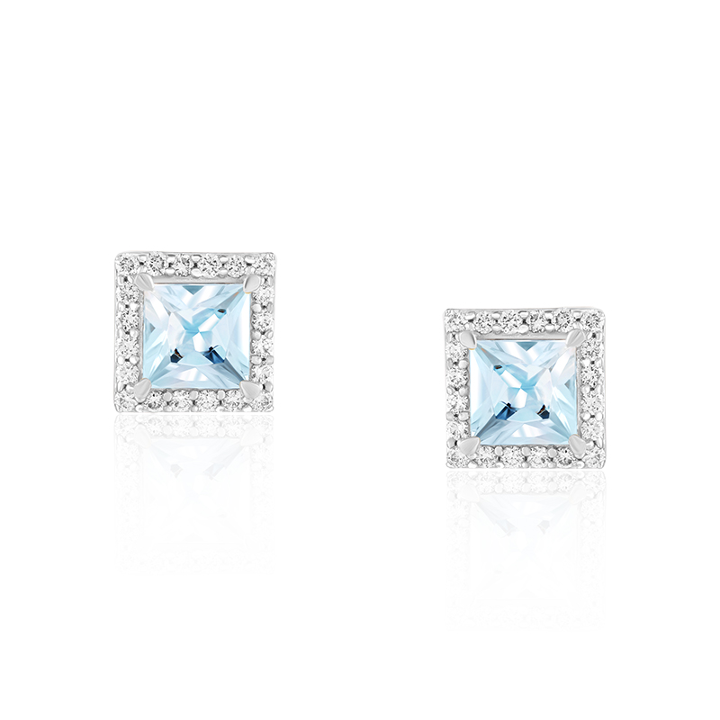 Cercei Aur 18k Diamante, Aquamarin DERUVO