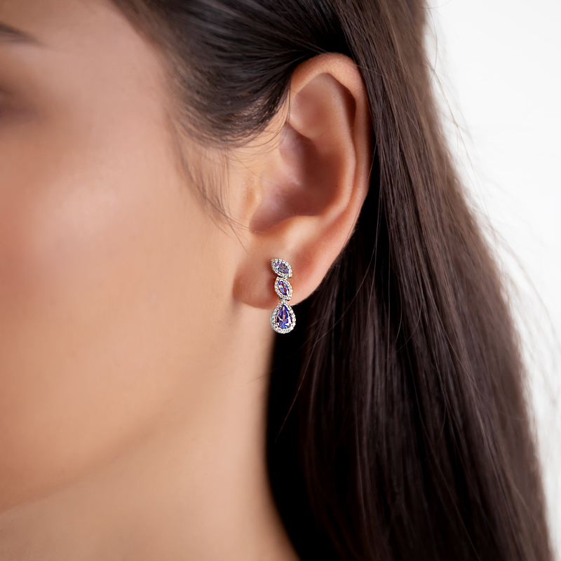 Cercei Aur 18k Diamante, Tanzanit DERUVO