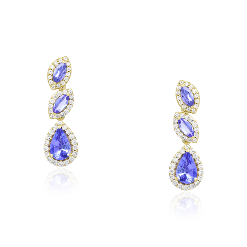 Cercei Aur 18k Diamante, Tanzanit DERUVO